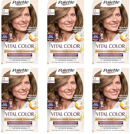 6x Palette Vital Color Intensive Creme-Haarfarbe 7-1 Kühles Dunkelblond natürlich-aussehende & langanhaltende Coloration,für 100% Grauabdeckung auch bei weißem Haar 115 ml (6er Pack)