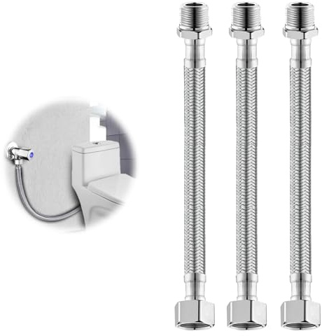 3 Stück Flexschlauch 3/8, 20 cm Panzerschlauch 3/8 Zoll Überwurf und Außengewinde, Verbindungsschlauch mit Edelstahlumflechtung, Anschlussschlauch Armaturenschlauch für Wasserhahn Eckventil Spülkasten