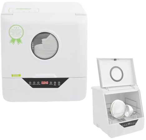 HuKaiL diskmaskin, minidiskmaskin, bordsdiskmaskin med 4 tvättlägen och 6 l vattentank, 19 min (fruktsköljning)/29 mins (snabb)/39 mins (standard)/49 mins (tjock), diskwasher Touch-kontroll