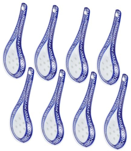 Toyvian 8 piezas Cucharas de Sopa Chinas de Azul y Blanca para Servir Sopa y Postres Diseño Tradicional Chino Resistente y Decorativo para Cocina y Restaurante