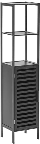 Beliani Etagères en Bambou Minimaliste Salle de Bain Meuble Rangement avec Porte Bois Noir Owasso