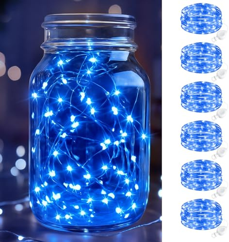 btfarm 6 Stück Lichterkette Batterie, 2M 20 LED Mini Lichterkette Innen | IP65 Wasserdicht, Flexibler Silberdraht, Klein Lichterkette Batteriebetrieben für Hochzeit Party Weihnachten Deko, Blau