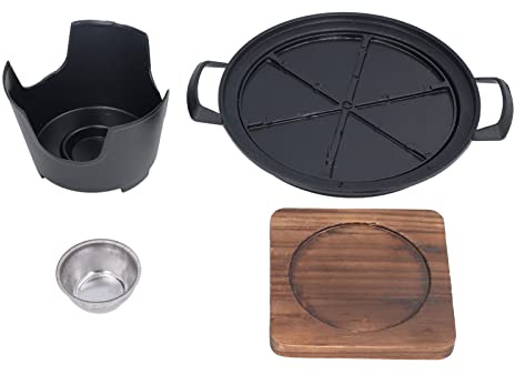 Tabletop Portable Grill, Small Barbecue Stove for 1-2 People, Die Cast Aluminum Outdoor Grill with Removable Non - Stick Plate and Wooden Heat Pad for Camping Picnic