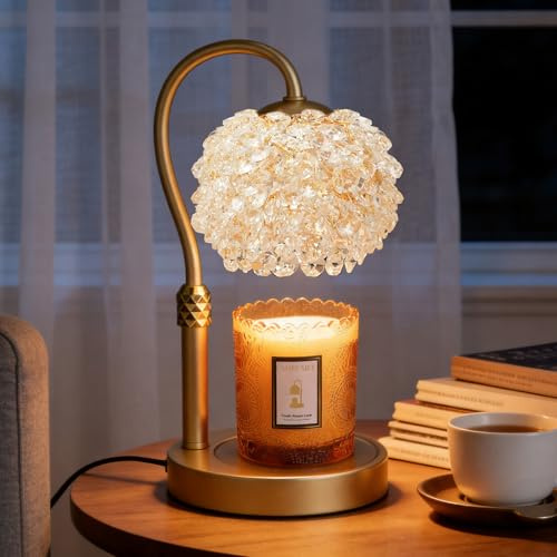 NOREMIA Luxury Crystal Candle Warmer Lamp with Timer & Dimmer | Flameless Electric Wax Warmer for Jar Candles, Adjustable Height, White, Elegant Home Decor Gift for Mom & Women,Housewarming