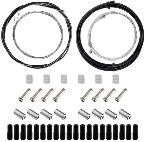 PIKABOOM Kit Universal de Cables de Freno y Cambio para Bicicleta - Set de Reparación de Bowden con Fundas, Cables Interiores, Topes, Anillos de Silicona - Cables para MTB, Carretera, E-Bike