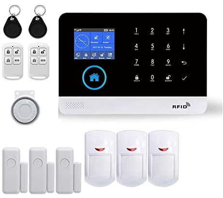 Allarme domestico Wireless 4G di allarme sicurezza domestica for APP Tuya con sensore movimento for animali domestici Rilevatore fumo gas per Appartamento(H)