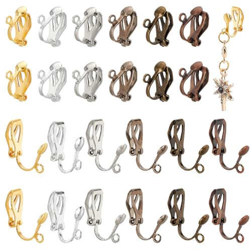 PandaHall Elite 96pcs 6 Farben Messing Clip-on Ohrring Konverter Komponente mit Easy Open Loop für nicht durchbohrte Ohren