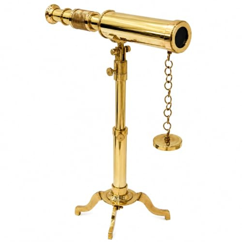 Vintage Brass Telescope On Tripod Stand Antique Desktop For Home Decor & Table Accessory Nautical Spyglass Telescope For Navy And Outdoor Adventures. Antique Sailor Boat Nautical Telescopes