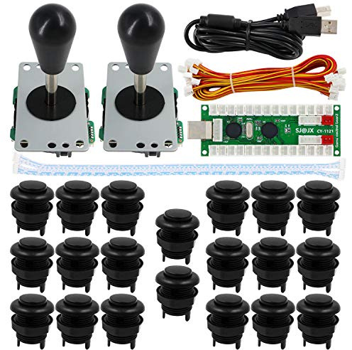 SJ@JX Arcade Game 2 Player Controller DIY Kit Buttons Cherry MX Mechanical Keyboard Black Switch Matt Frosted 8 Way Fighting Joystick Zero Delay USB Encoder for PC MAME Raspberry Pi