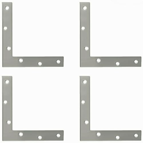 Alise Flat L Brackets for Wood,Flat Corner Brace Corner Brackets for Wood Frame Tables Chairs Sofas Beds Cabinets Doors and Windows,6x6 Inch Stainless Steel Brushed Mending Plates,Pack of 4