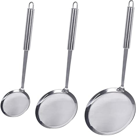 Newness Fine Mesh Skimmer Spoon, Professional 304 Stainless Steel Hot Pot Fat Strainer for Oil Filter Skimming Grease and Foam, Durable Multi-Functional Kitchen Cooking Mesh Food Strainer Ladle-3 Pack