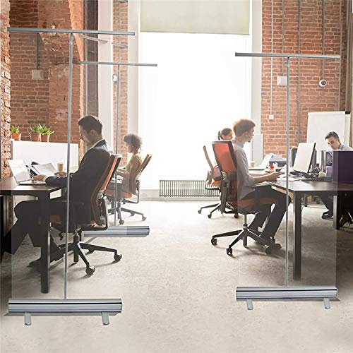 Wap Floor Standing Sneeze Guard Screen Floor Standing Pull-Up Roller Banners, Easy Pull Personal Transparent Hygiene Sieve, Floor Standing Partition, for Gym, Salon, Hairdresser, Bar, Pub/Alum