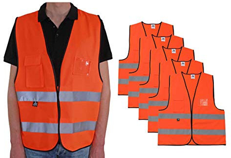 4business 5 Stück Kfz Warnweste mit Brusttasche orange EN ISO 20471 für Erwachsene Unisize TÜV-geprüft waschbar
