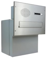 F-042 Edelstahl Mauerdurchwurf Briefkasten mit Klingel & Sprechsieb (Tiefe: 27-40,5 cm) - LETTERBOX24.de