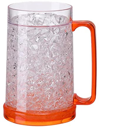 OYZY 450ML Freezer Ice Beer Mug, Double Wall Gel Frosty Beer Cup Drinking Glasses Clear Cooling Wine Cup with Handle Great Beer Gift Ideals for Men&Women (Color : A)