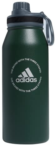adidas 1 Liter (32 oz) Water Bottle, Hot/Cold Double-Walled Insulated 18/8 Stainless Steel, Green Oxide/Onix Grey/Silver Metallic, One Size
