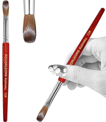PCAORLEORS Acryl-Nagelpinsel mit 100% reinem Kolinsky-Marderhaar und roter Holzhand, runder professioneller Gelpinsel zum Auftragen von Acryl, Größe 8,10, 12, 14, 16 (Größe 14)