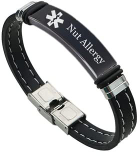 KBNSUIAN Custom Engraved Medical Alert Nut Allergy Identification Silicone Wristband for Women Men, Personalised Disease Allergic Awareness Bracelet Emergency ID Bangle for Safety, with Aid Bag