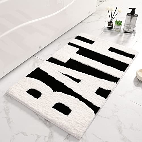 Badezimmerteppich Schwarz-Weiss Badematte rutschfest,Weiche Badteppich,Badvorleger Duschvorleger,Teppich Badezimmer Waschbar,Bad Teppich Flauschig50×80cm