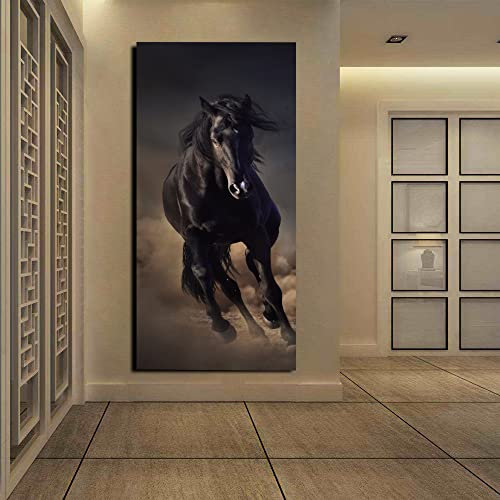 ZAPVI 3d Türtapete Selbstklebend schwarzes Pferd Türposter Fototapete, Schlafzimmer Wohnzimmertür Aufzug Tür Aufkleber B77 x H200cm