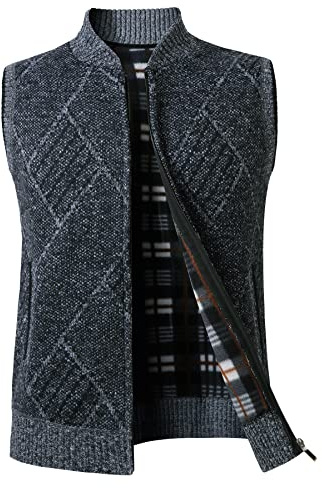 Btmpmcs Hombre Cárdigan Sin Mangas Chaleco de Punto Otoño Invierno Cálido Suéter con Forro Polar Clásico Caballero Jersey Chaqueta Prendas de Punto Pullover Elegante