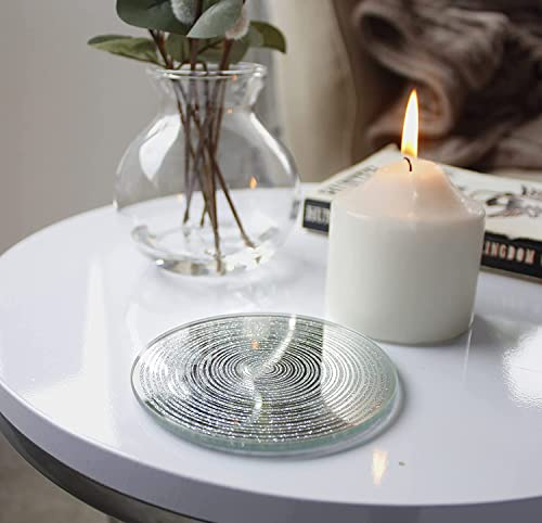 Marco Paul - Confezione da 4 piatti decorativi a specchio per candele, 10 cm, colore argento, sottobicchieri a specchio, decorazione per tavolino da caffè, accessori per la casa