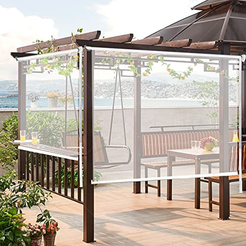 Zlovne Seitenrollo Küchenbad Klare Rollo Jalousien Durchsichtige Rollos Wasserdichter Vorhang Verdunklungsrollo PVC-Vorhang Dicke 0,5mm,Balkon-Terrassen-Jalousie,76 Größe (W120xH200cm/W47 xH79)