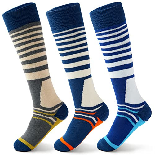 Aisyee 3 Paare Skisocken Kinder Dicke Socken Jungen Wintersocken Warme Kindersocken Lange Thermosocken für Kinder Sockenlänge 18-20 CM 27-30/8-10 Jahre