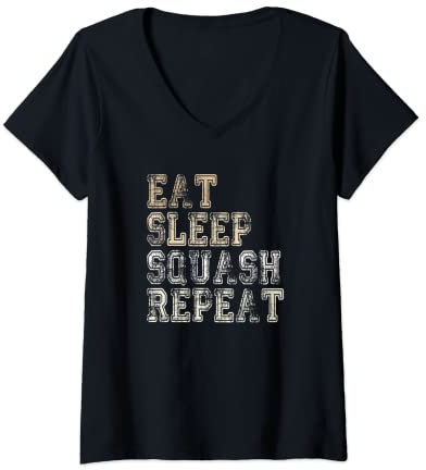 Damen Eat Sleep Squash Repeat Squashspieler Squash Spruch T-Shirt mit V-Ausschnitt