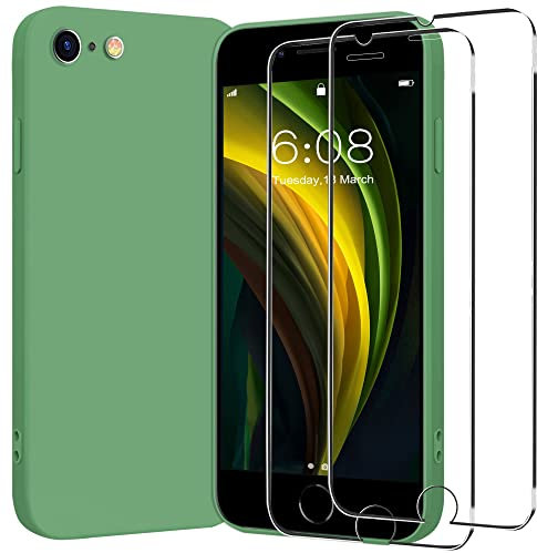Silicone Hülle für iPhone SE 3/2 (2022/2020) /iPhone 8 7 Handy Schutzhülle,Handyhülle mit Schutzfolie-2 Stück,Anti-Kratzer Schutzhülle mit weichem Mikrofaser-Innenfutter stoßfestes Abdeckung,4.7,Grün