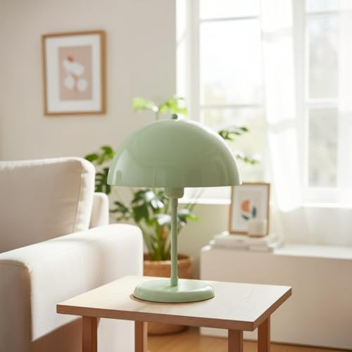 bamyum lipeo pilz lampe Minzgrün, Tischleuchte Pilz mit Kabel, Pilzlampen Metall Ø26 cm, Nachttischlampe, Tischlampe, Retro Table Lamp