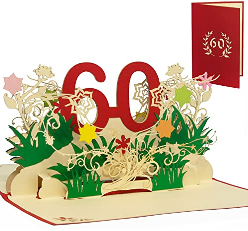 Pop-Up Karte 60. Geburtstag – 3D Jubiläum Grußkarte, N63 | 60. Geburtstag, Blumenornamentik, Papierkunst, aufklappbar, runder Geburtstag, elegant, Geschenk