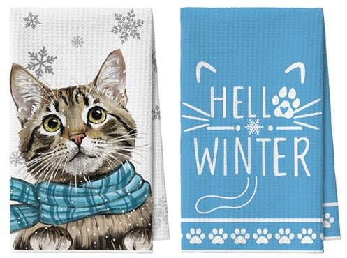 Artoid Mode Schneeflocken Kazte Hello Winter Bar Weihnachten Küchentücher Geschirrtücher, 42x65 cm Mikrofaser Saugfähig Handtücher Küchen Deko 2er Set