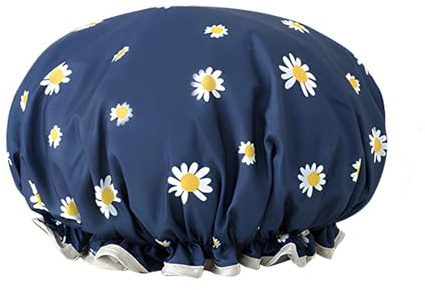 RTRTGS 1 Pc Gorro de ducha para mujer, gorros de ducha impermeables de doble capa con patrón de flores único, gorro de ducha reutilizable para pelo largo, corto y rizado