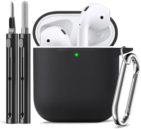 Inesore Compatible with AirPods Hülle with Cleaning Kit, Silicone Protective Case Cover for Apple AirPods 1st/2nd (2019), Unisex Design - Black