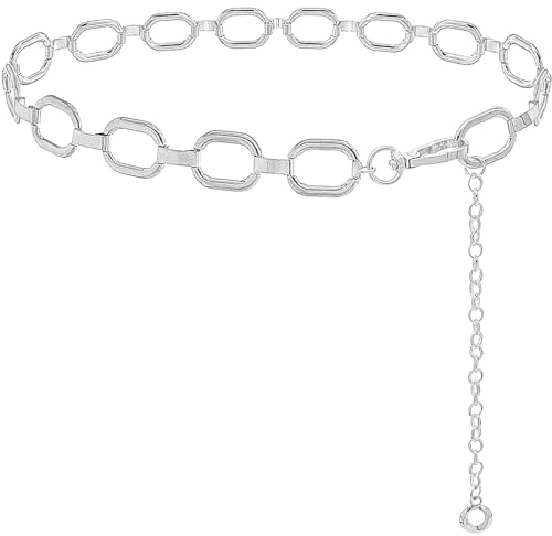LIMHOO Metall Taille Kette für Damen Belly Link Kette Gürtel für Kleider (028 Silber Groß)