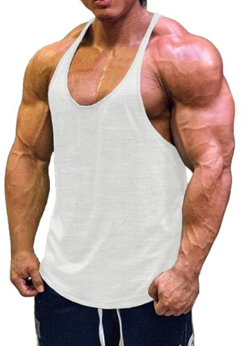 Muscle Cmdr herr träning stringer linne Y-back gym fitness remmar, män muskelskjorta träning armhåla sport, Vit, M