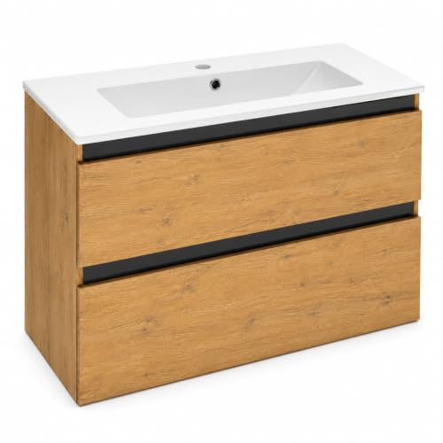 paplinskimoebel Soria Sink - Waschbecken mit Unterschrank 80 cm Breit, Waschtisch mit Unterschrank, Waschbeckenunterschrank mit Schubladen Hängend, Waschbeckenunterschrank Holz - Lancelot Eiche