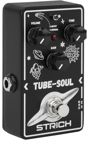 STRICH TUBE SOUL Tube Overdrive Distortion Pedal für E-Gitarre, kompakte Mini-Einzeleinheit, True Bypass, 3 Regler, Lautstärke, Ton, Gain, Dual Modi, Boost, Normal, 9V DC, Schwarz und Weiß