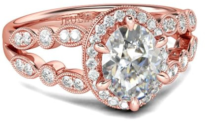 Jeulia 925 Sterling Silber Ring Damen aus Roségold Verlobungsring Ewigkeitsringe Eheringe Zirkonia Kristall Damenring zum Weihnachten, Valentinstag (Halo-Oval-Schliff, 62(19.8))