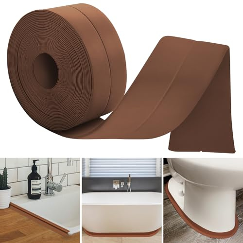 Rodapie PVC, Rodapies Autoadhesivo, 35mm X 20m Rodapie Adhesivo, Zocalos Autoadhesivos Pared, Embellecedor Encimera Cocina, Cinta de Sellado Para BañO Y Cocina, Cinta de Sellado Impermeable (Marrón)