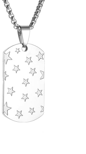 GZHENGZG Herrenketten und Damenschmuck ClassicBaby Breath Siegelanhänger, fünfzackige Stern Dog Tag Halskette, Sport & Freizeit Schmuck für Männer Geschenk