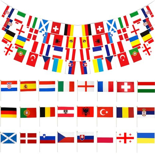 DKDDSSS 26 Pezzi 2024 Euro Bandiera Ghirlanda, Bandiera della 2024, 24 Paesi Bandierine Ghirlanda Nazionali, Euro Decorazioni 2024, Per Decorazione d'interni