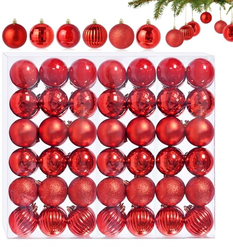 42 Stück Kleine Weihnachtskugeln Rot 6 Verschiedene Design Kunststoff Christbaumkugeln 3 cm Mini Weihnachtskugeln Plastik Christbaumkugeln Tannenbaum Weihnachtsbaumschmuck Kugeln