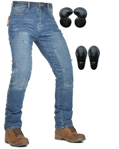 SHAIYOU Hombre Pantalones Vaqueros Moto Pantalones Motociclismo, Pantalones Deportivos De Moto, Transpirables, Resistentes Al Desgaste, Con 4 Almohadillas Protectoras (Azul,XL)