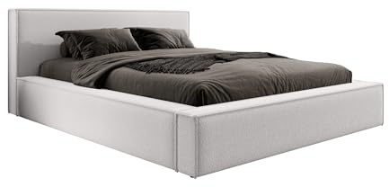 FEDVE Bett 180x200 Creme - Mendocino - Polsterbett 180x200 mit Bettkasten - Doppelbett 180x200 mit Bettkasten - Bett mit Stauraum - Schlafzimmer Bett mit Bettkasten 180x200