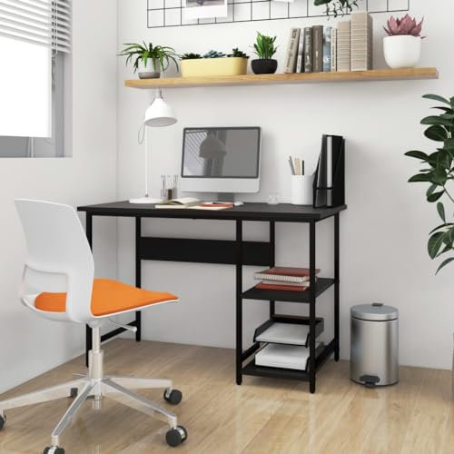 Higsose Schreibtisch im Arbeitszimmer Schwarz Zwei Fächer 105x55x72 cm MDF und Metall Stilvolles Style mit Sauberen Linien auf Computertisch Zuhause Vielseitiges Möbelstück Arbeitsbereich