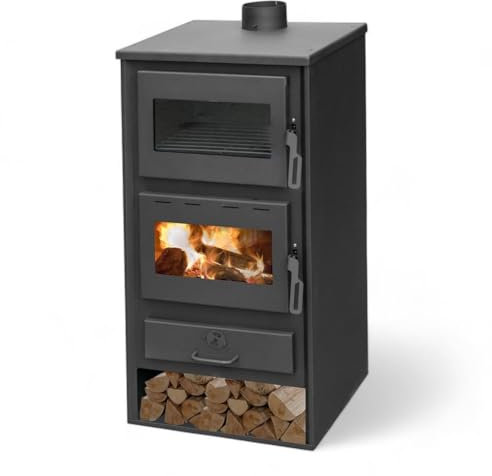 Briconess.com Stufa a legna 21,4 kw con forno e attacco per impianto idrico in acciaio antracite Kaicco Idro