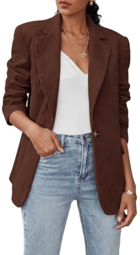 Corduroy Blazer for Women 2026 Fall Winter Dressy Work Suit Jacket Brown XL