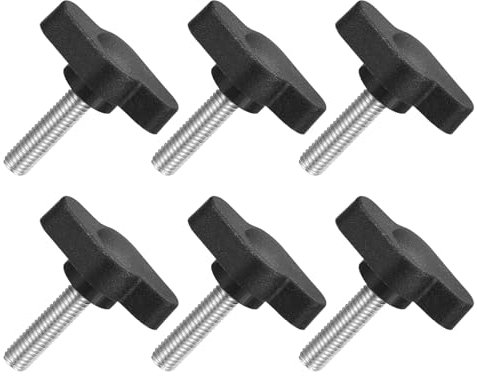 QUARKZMAN 6pz Manopole ad Alette a T a Farfalla, Manopola Serraggio Vite M5 x 20mm Filettatura Maschio Viti Acciaio Inossidabile 304 Maniglia 27mm Dia per Sostituzione Manopola, Nero